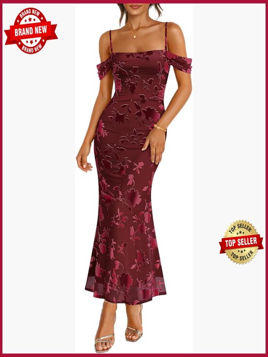 Dresses & Skirts - Sleeveless Floral Bodycon Maxi Dress Spaghetti Strap Mesh Long Party Dress